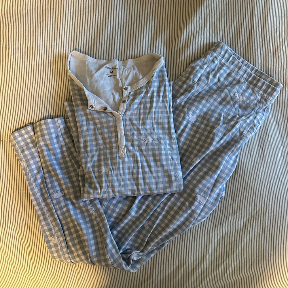 Roller Rabbit Long Sleeve Hathi Gingham Pajama Set
